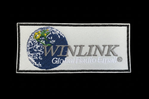 Winlink logo patch with globe design on a white background